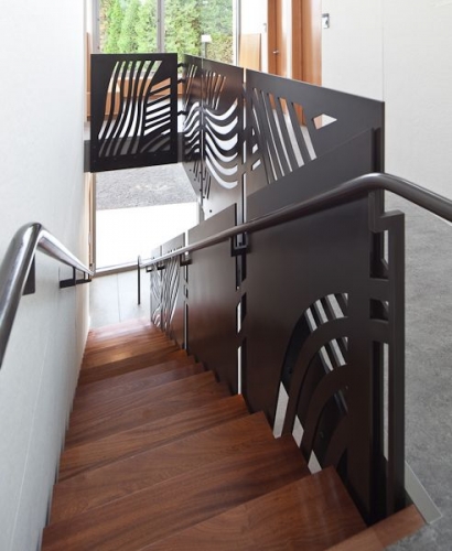 laser-cut steel stairway railing, Oregon College of Art and Craft